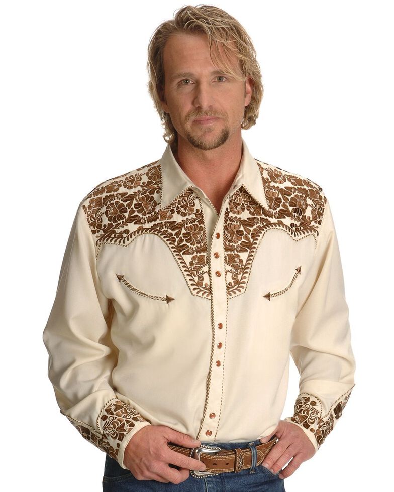 Scully Gunfighter Heavily Embroidered Retro Western Shirt - Big, Natural, hi-res
