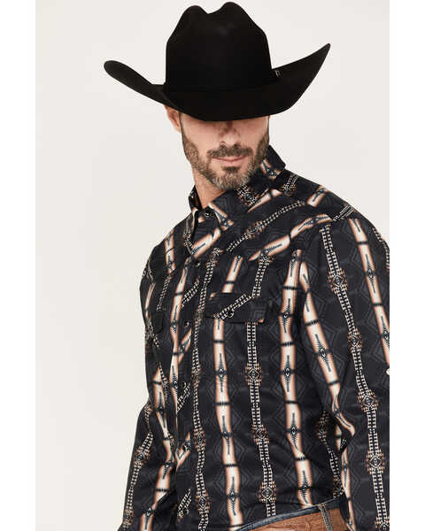 Image #2 - Rock & Roll Denim Men's Tek Southwestern Print Long Sleeve Pearl Snap Western Shirt, Dark Brown, hi-res