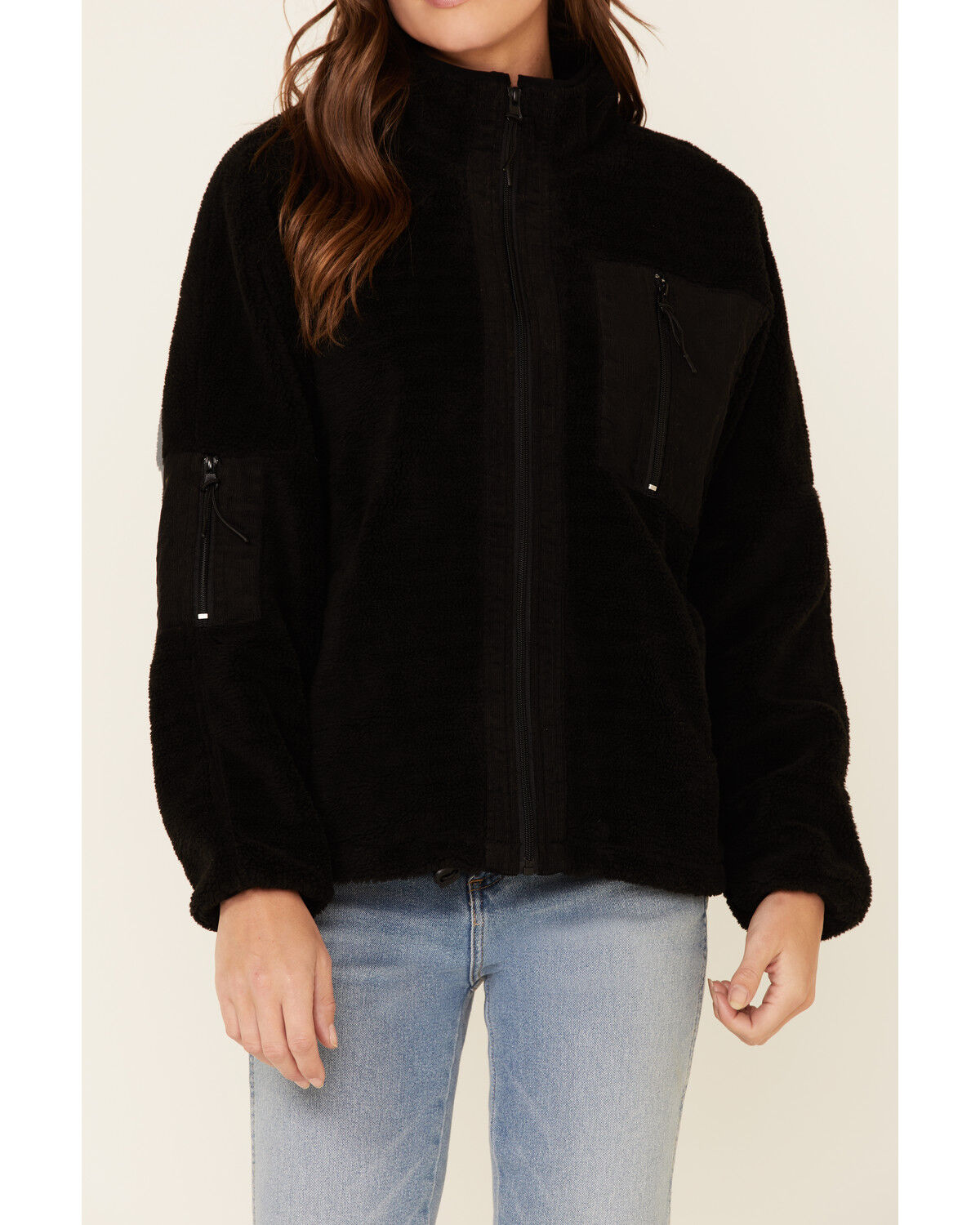 Image #3 - Very J Women's Sherpa Lined Corduroy Zip-Front Jacket, Black, hi-res