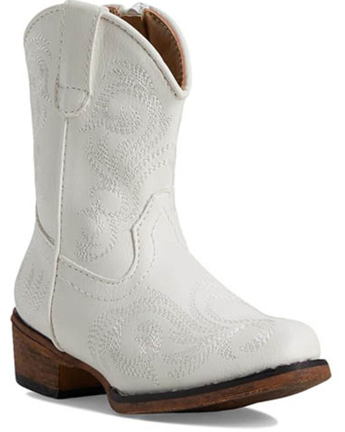Roper Toddler Girls' Riley Western Boots - Snip Toe, White, hi-res