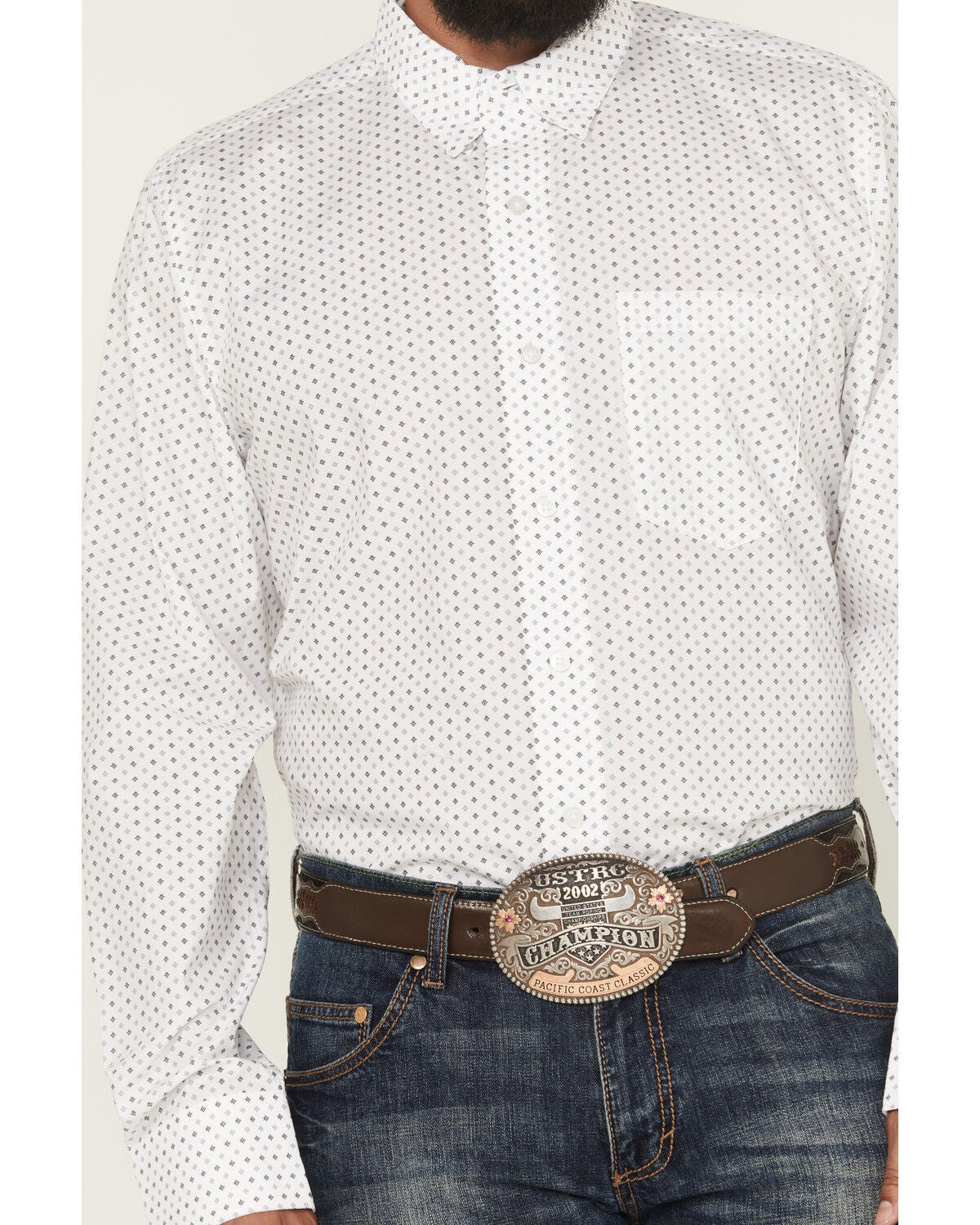 Image #3 - Wrangler X Cody Johnson Men's Medallion Print Long Sleeve Button-Down Western Shirt - Tall, White, hi-res