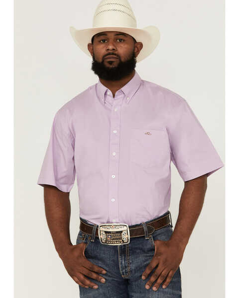 Image #1 - Resistol Men's Beneferd Solid Short Sleeve Button Down Western Shirt , Purple, hi-res