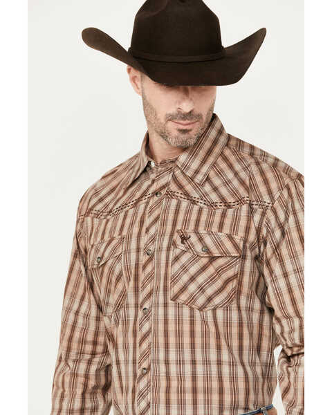 Image #3 - Cowboy Hardware Men's Arroyo Plaid Print Long Sleeve Snap Western Shirt, Brown, hi-res
