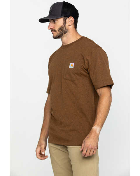 Carhartt Men's Loose Fit Heavyweight Logo Pocket Work T-Shirt, Brown, hi-res