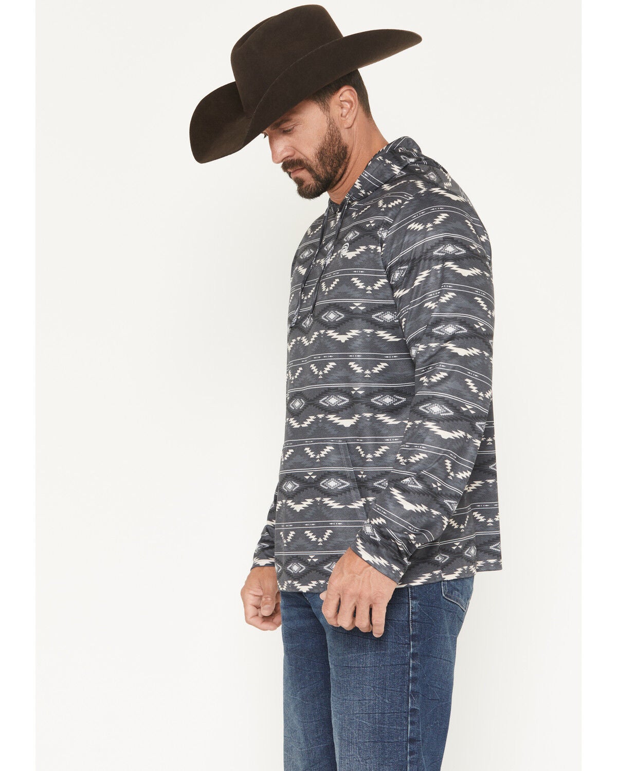 Image #2 - Rock & Roll Denim Men's Southwestern Striped Performance Hooded Sweatshirt, Charcoal, hi-res