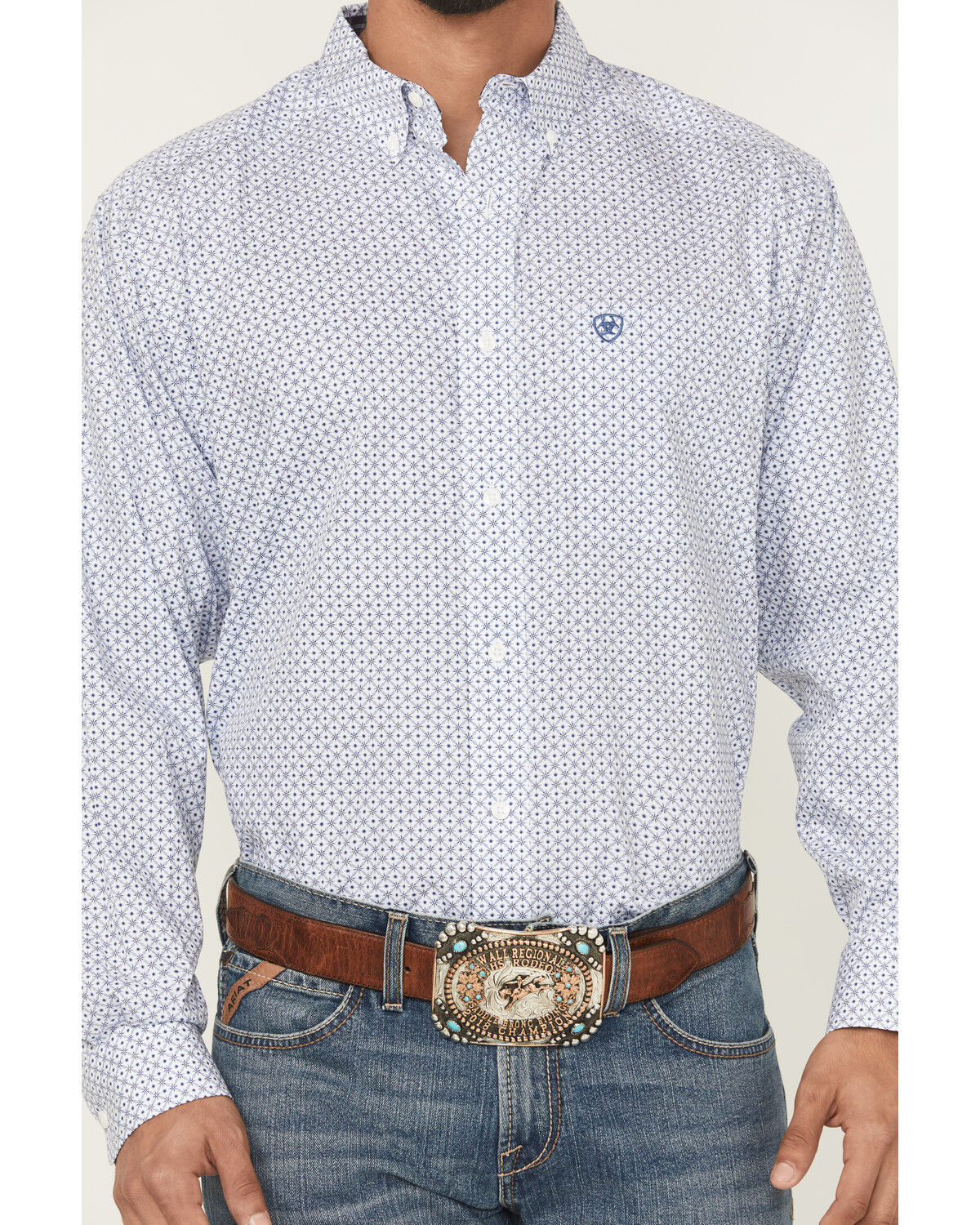 Image #3 - Ariat Men's Danny Wrinkle Free Geo Print Long Sleeve Button-Down Western Shirt - Tall, Blue, hi-res