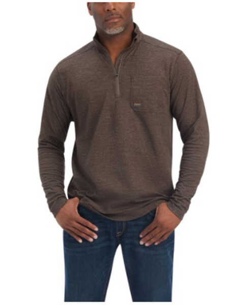 Ariat Men's Rebar Foundation 1/4 Zip Long Sleeve Work Baselayer Pullover , Brown, hi-res