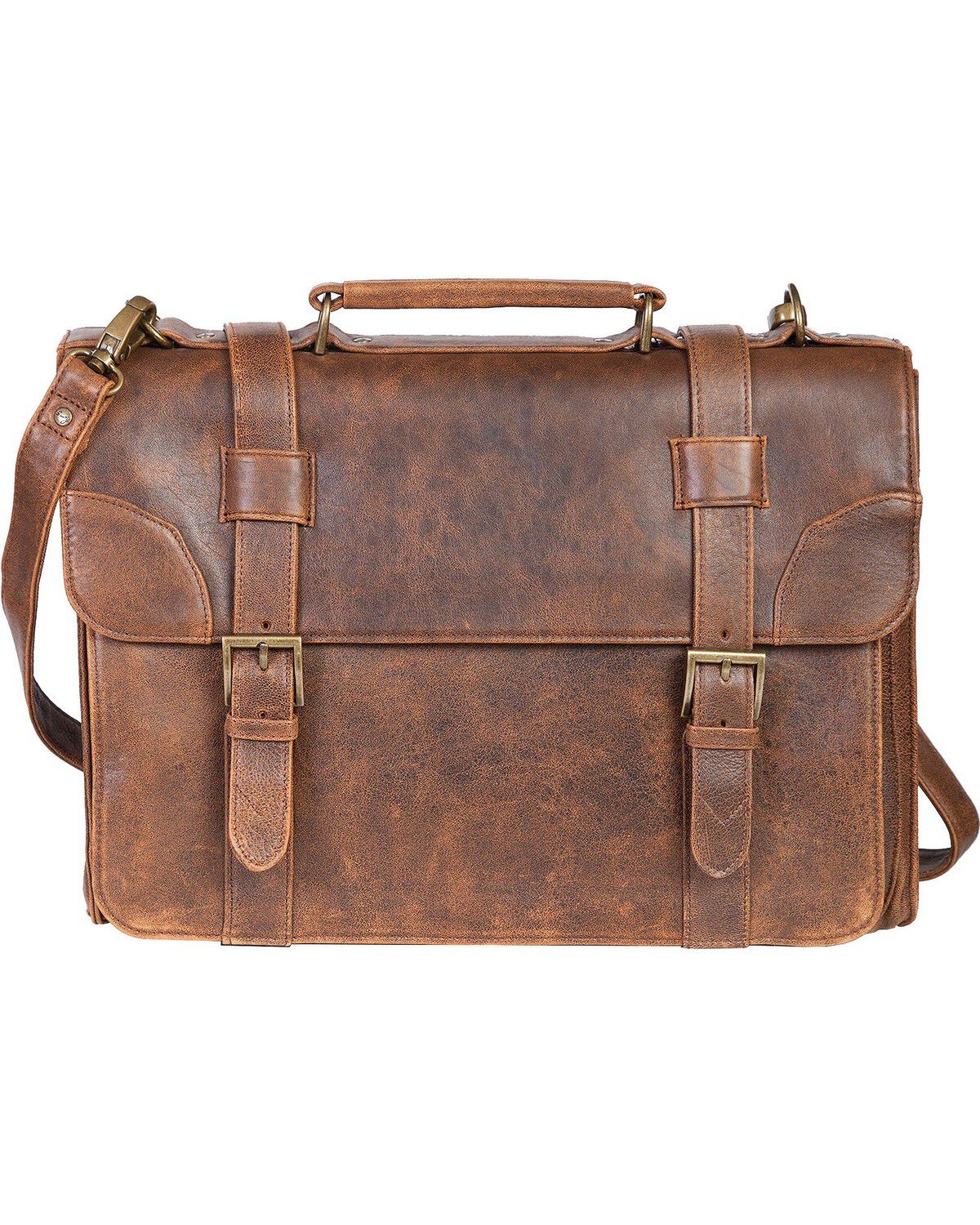 Scully Men's Antique Lambskin Satchel Briefcase, Walnut, hi-res