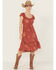 Image #1 - Wild Moss Women's Floral Embroidered Short Sleeve Midi Dress, Rust Copper, hi-res