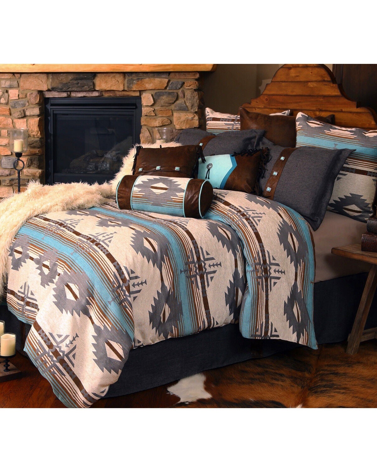 Carstens Badlands King Bedding - 5 Piece Set, Turquoise, hi-res