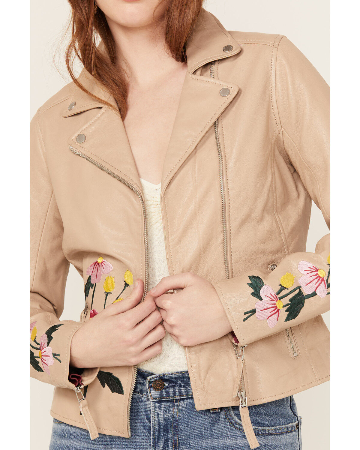 Image #3 - Mauritius Leather Women's Peonie Leather Jacket, Beige, hi-res