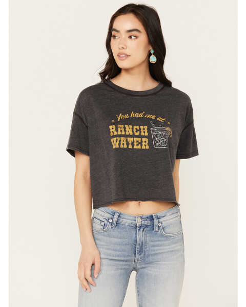 Image #1 - White Crow Women's You Had Me At Ranch Water Short Sleeve Cropped Graphic Tee, Black, hi-res