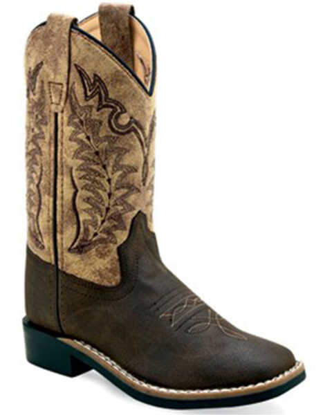 Old West Boys' Vintage Western Boots - Broad Square Toe, Tan, hi-res