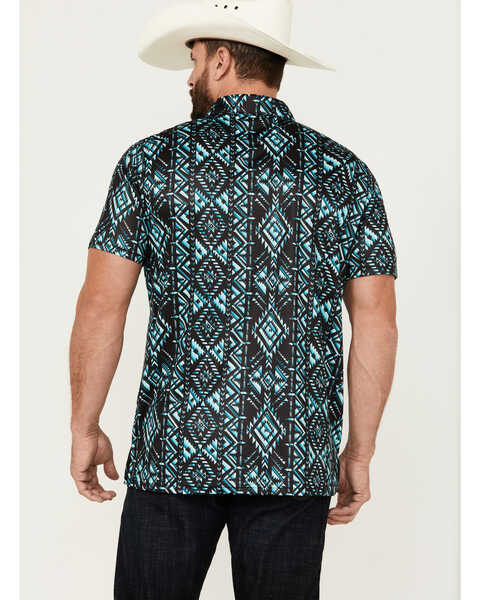 Image #4 - Rock & Roll Denim Men's Boot Barn Exclusive Southwestern Print Short Sleeve Polo Shirt , Turquoise, hi-res