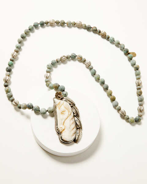 Image #2 - Erin Knight Designs Women's Vintage Hand Knotted Beads With Horse Pendant Necklace , Turquoise, hi-res