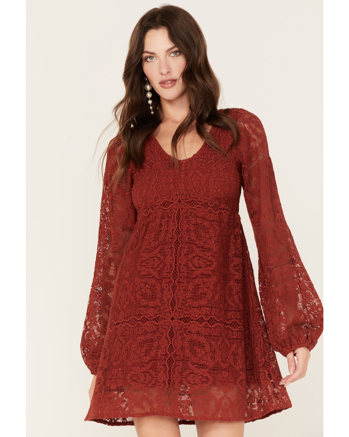 Jen's Pirate Booty Women's Spice Divination Lace Mini Dress, Brick Red, hi-res