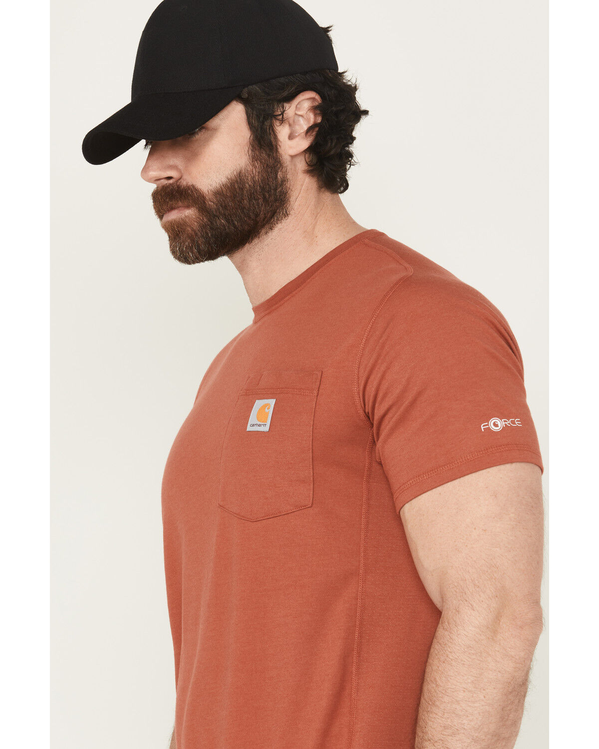 Image #2 - Carhartt Men's Force Relaxed Midweight Logo Pocket Short Sleeve Work T-Shirt, Red, hi-res