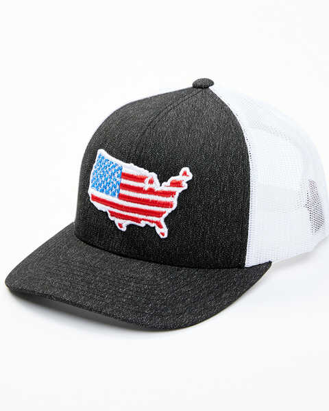 Image #1 - Oil Field Hats Men's Black & White American Flag US Patch Mesh-Back Ball Cap, Black, hi-res