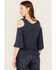 Image #4 - Shyanne Women's Solid Crochet Cold Shoulder Long Sleeve Shirt, Navy, hi-res