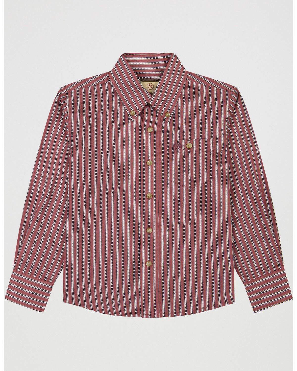 Wrangler Boys' Striped Print Long Sleeve Button-Down Western Shirt, Red, hi-res