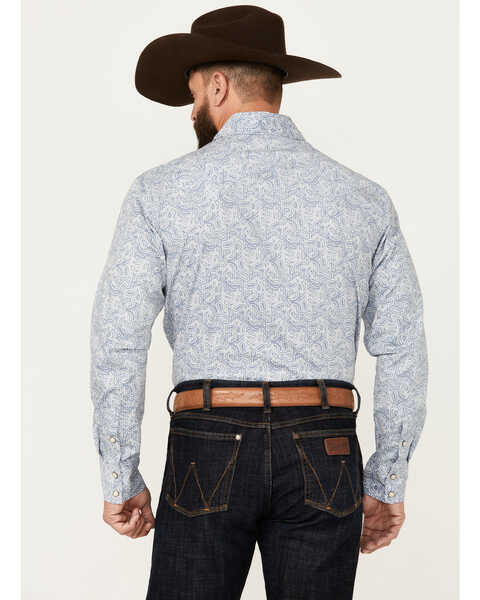 Image #4 - Rock & Roll Denim Men's Paisley Pinstriped Print Long Sleeve Snap Stretch Western Shirt, Blue, hi-res