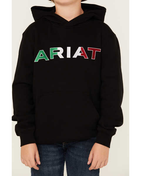 Image #3 - Ariat Boys' Mexico Flag Logo Hooded Sweatshirt , Black, hi-res