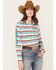 Image #2 - Ariat Women's Kirby Serape Striped Long Sleeve Button Down Stretch Western Shirt, Teal, hi-res