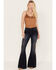 Image #1 - Shyanne Women's Dark Wash Mid Rise Embroidered Flare Jeans, Dark Medium Wash, hi-res