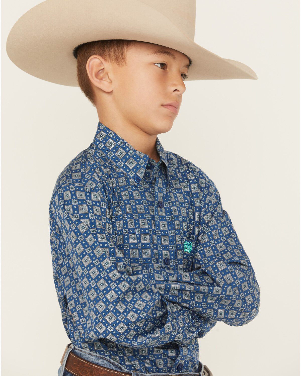 Image #2 - Cinch Boys' Geo Print Long Sleeve Button-Down Western Shirt, Royal Blue, hi-res