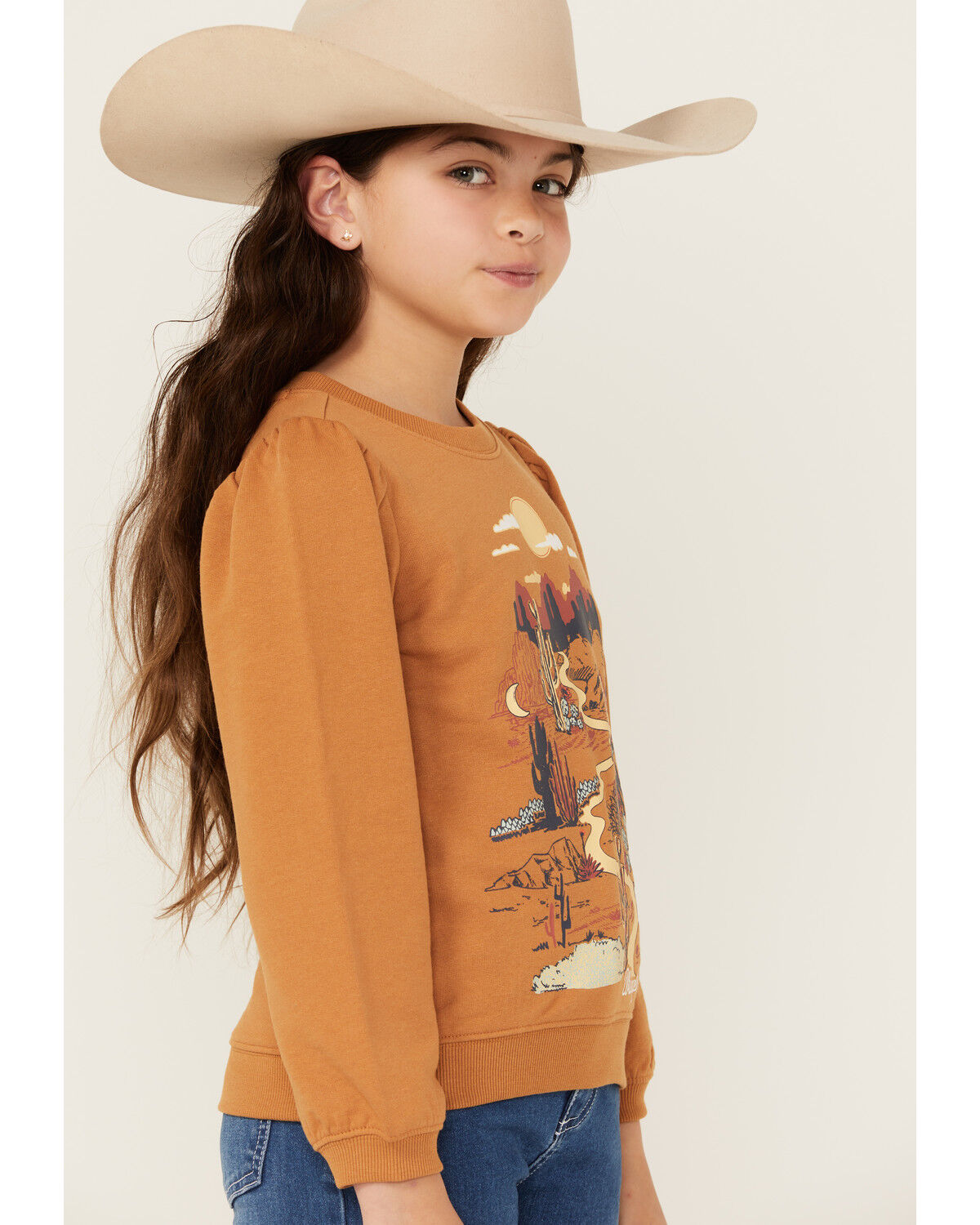 Image #2 - Wrangler Girls' Desert Scene Sweatshirt, Brown, hi-res