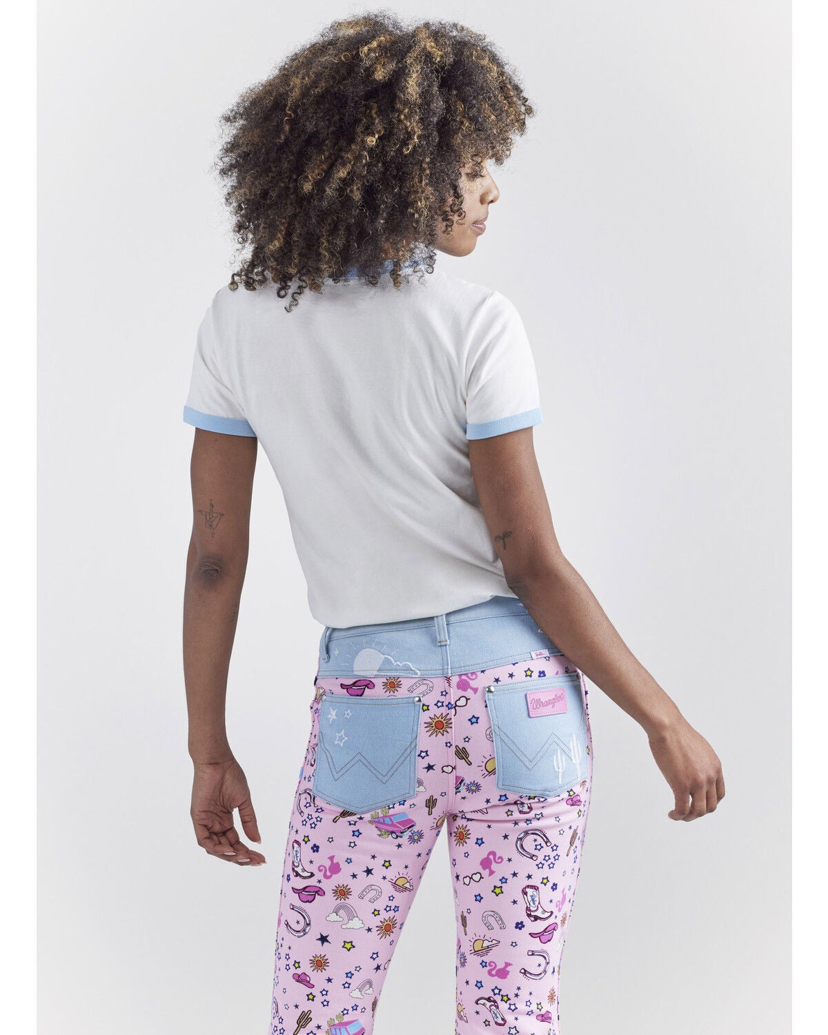 Image #4 - Wrangler&reg; X Barbie&trade; Women's Denim Daydreams Slim Ringer Tee, White, hi-res