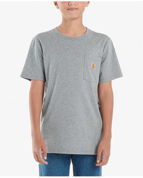 Image #1 - Carhartt Boys' Logo Short Sleeve Pocket T-Shirt, Dark Grey, hi-res