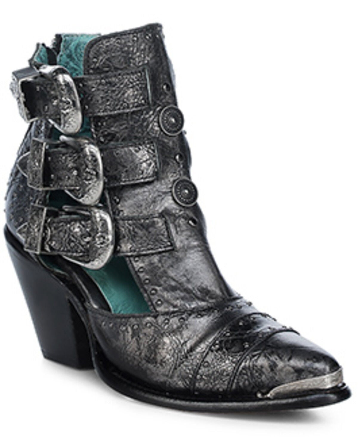 Corral Women's Studded Metallic Fashion Booties - Round Toe, Silver, hi-res