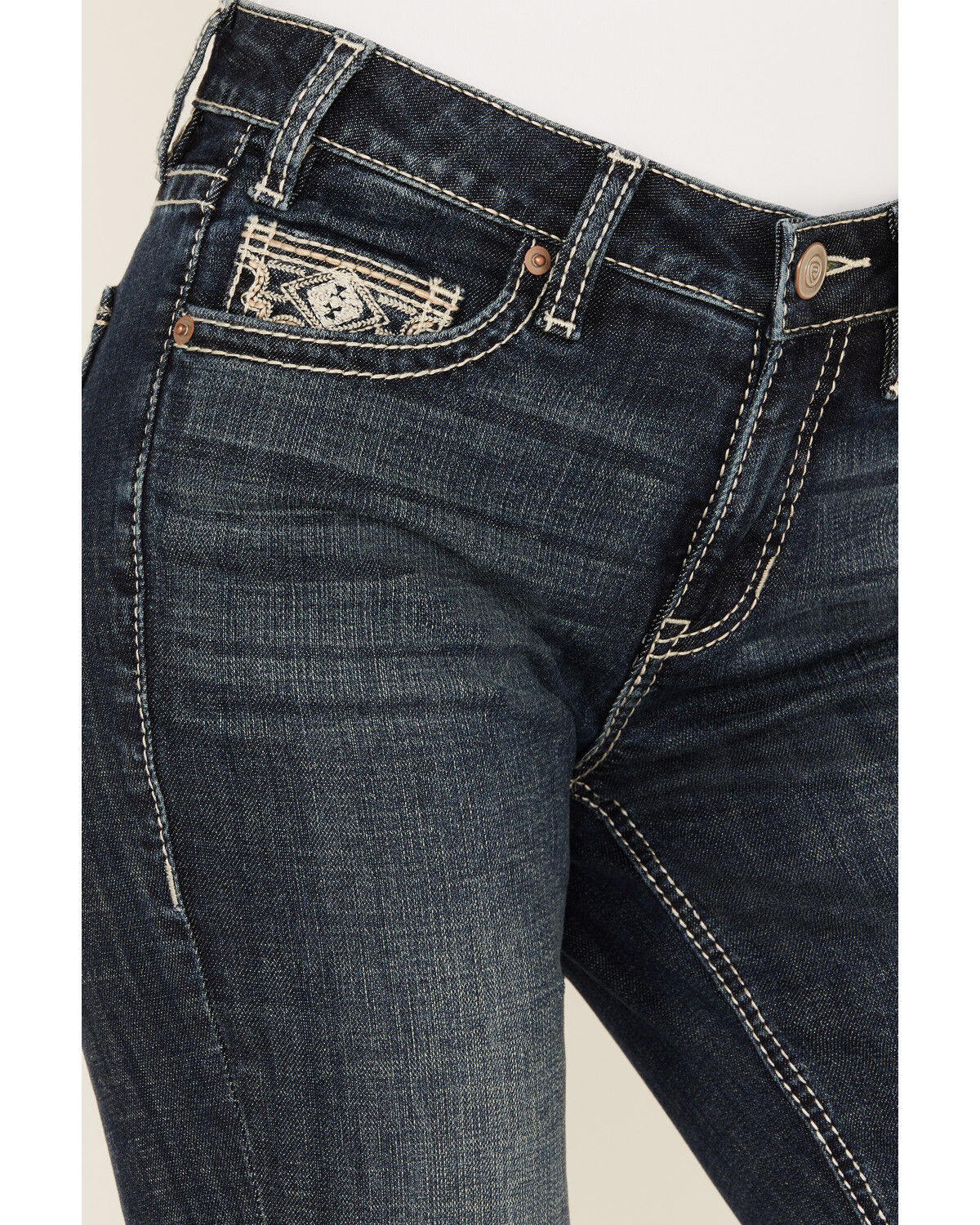 Image #4 - Rock & Roll Denim Women's Dark Wash Mid Rise Scallop Embroidered Bootcut Stretch Denim Jeans, Dark Wash, hi-res