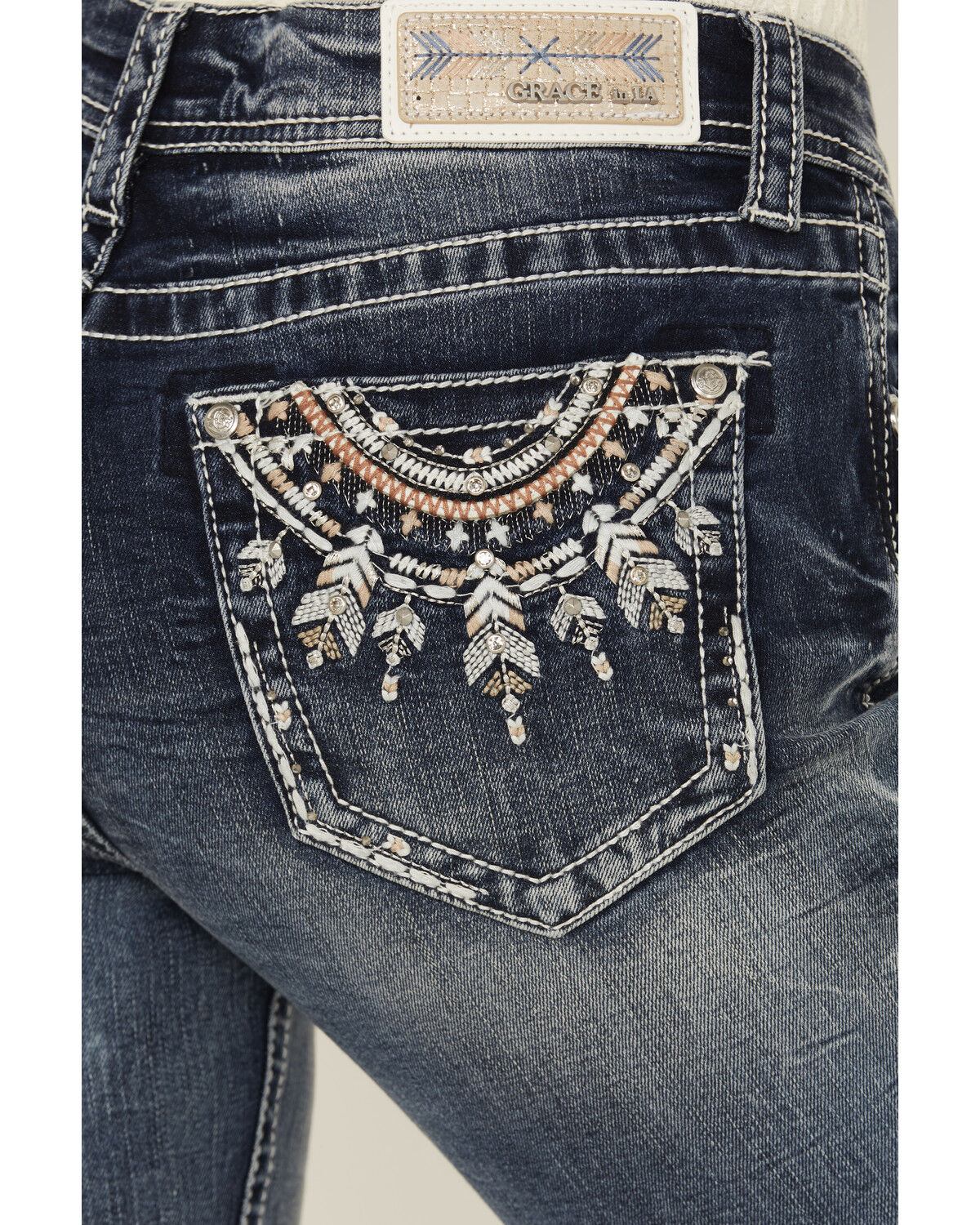 Image #2 - Grace in LA Women's Medium Wash Mid Rise Dreamcatcher Pocket Bootcut Stretch Denim Jeans, Medium Wash, hi-res