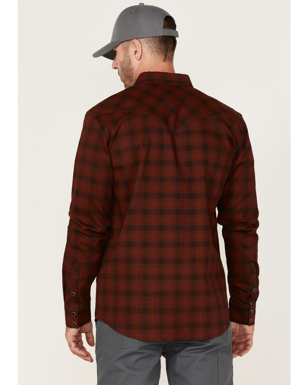 Image #4 - Cody James Men's FR Plaid Print Long Sleeve Snap Work Shirt - Tall, Dark Red, hi-res