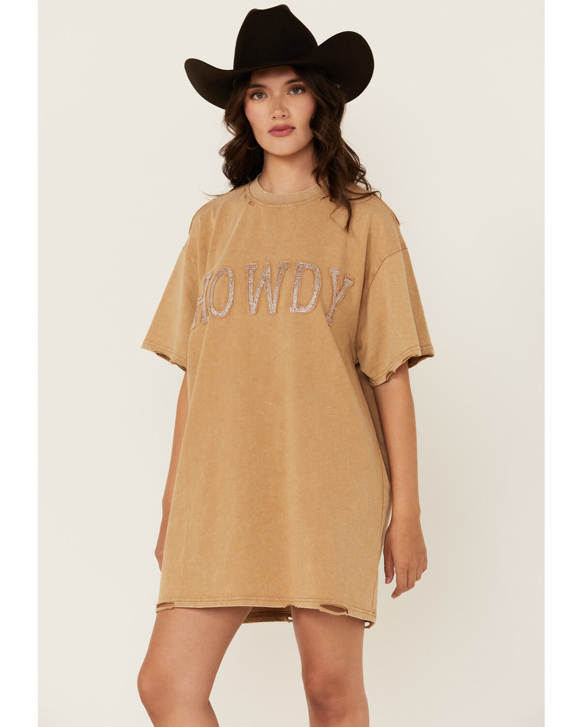 Image #1 - Blue B Women's Howdy Short Sleeve Mini T-Shirt Dress, Tan, hi-res