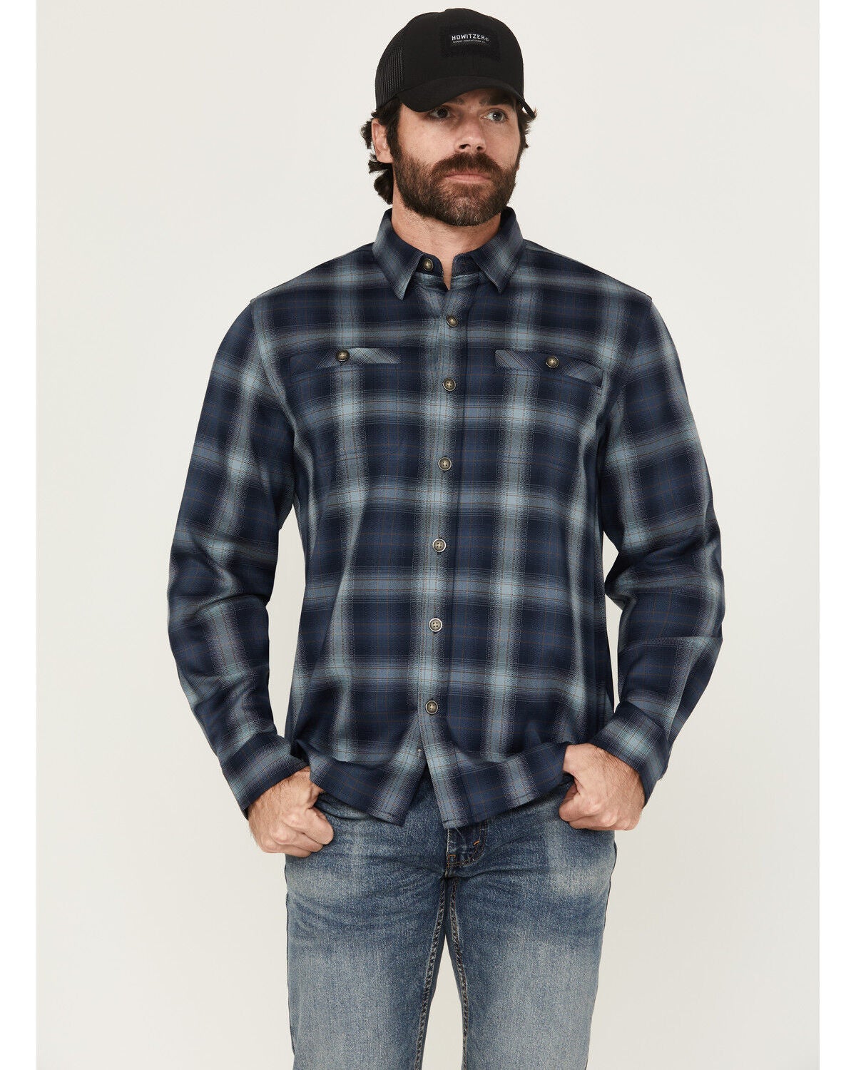 Dakota Grizzly Men's Landon Plaid Print Long Sleeve Button-Down Western Shirt, Blue, hi-res