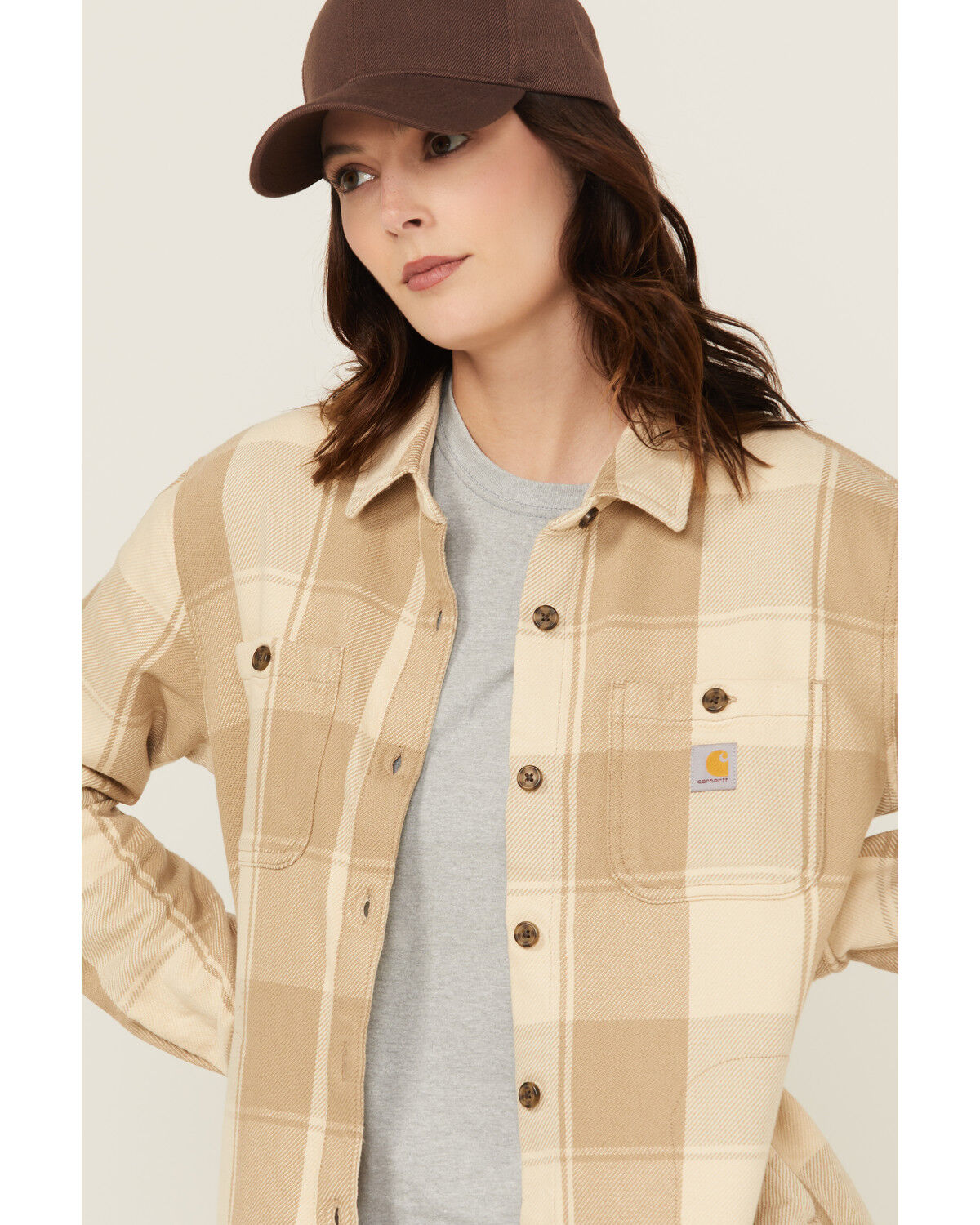 Image #2 - Carhartt Women's Rugged Flex® Loose Fit Heavyweight Duck Shacket, Oatmeal, hi-res