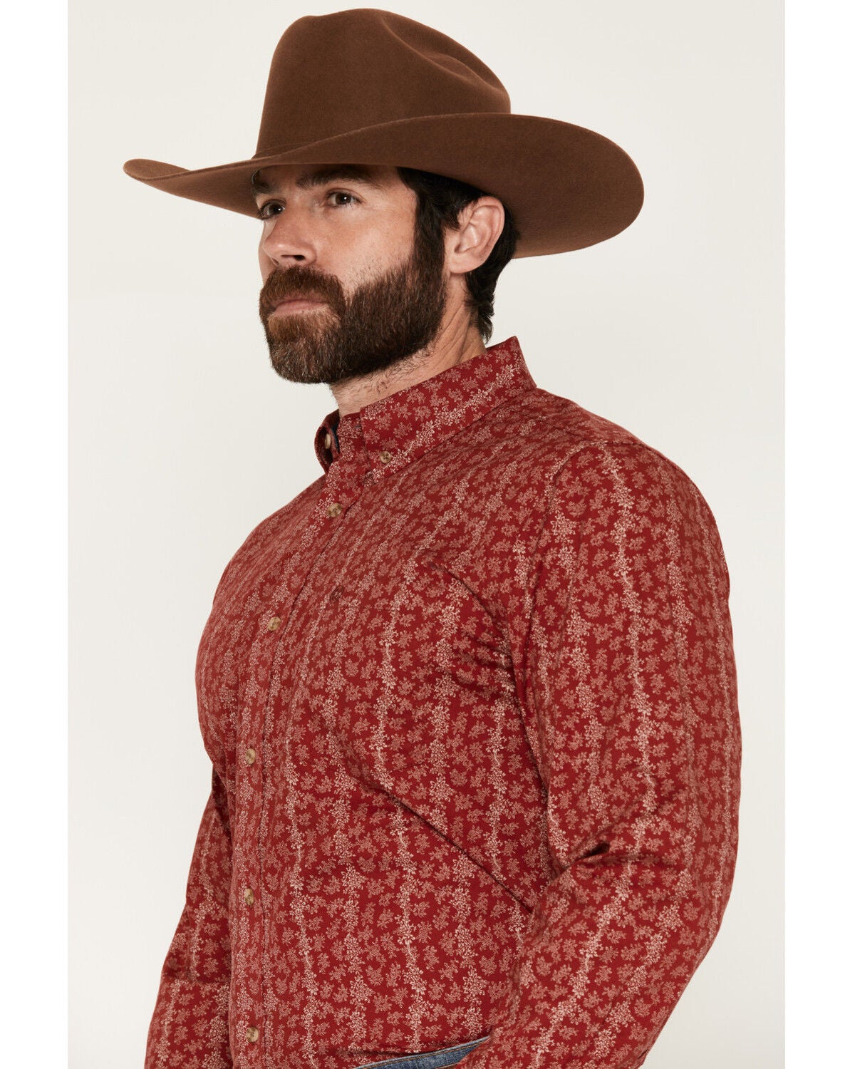 Image #2 - Cody James Men's Ol Hickory Floral Stripe Print Long Sleeve Button-Down Stretch Western Shirt - Big, Red, hi-res
