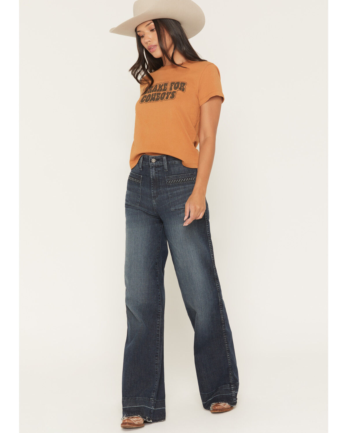 Image #1 - Ariat Women's Dark Wash Ultra High Rise Jill Wide Leg Stretch Denim Jeans, Dark Wash, hi-res