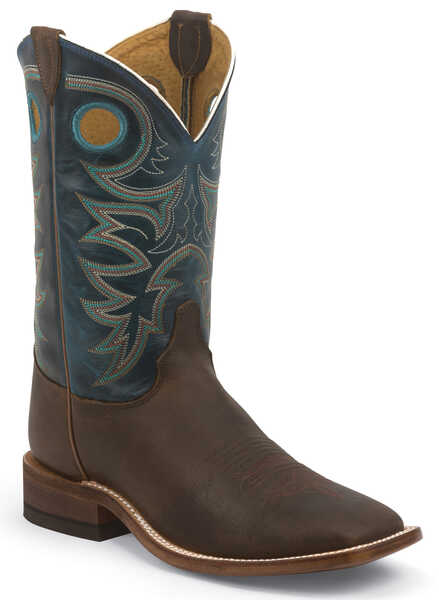 Image #1 - Justin Bent Rail Rough Rider Cowboy Boots - Square Toe, Brown, hi-res