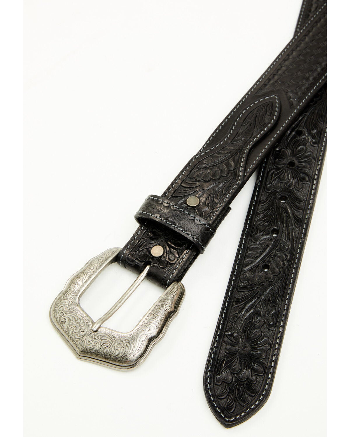 Image #2 - Cody James Men's Concho Tooled Western Belt, Black, hi-res