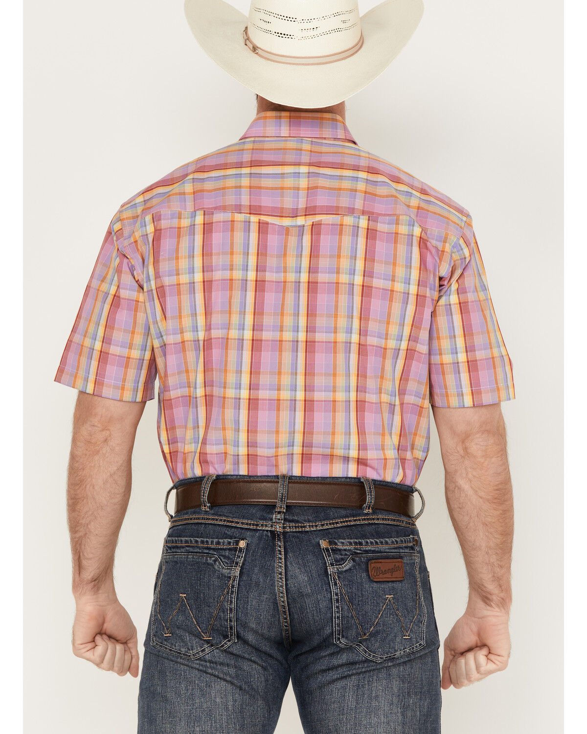 Image #4 - Resistol Men's Panama Plaid Print Short Sleeve Button Down Western Shirt, Pink, hi-res