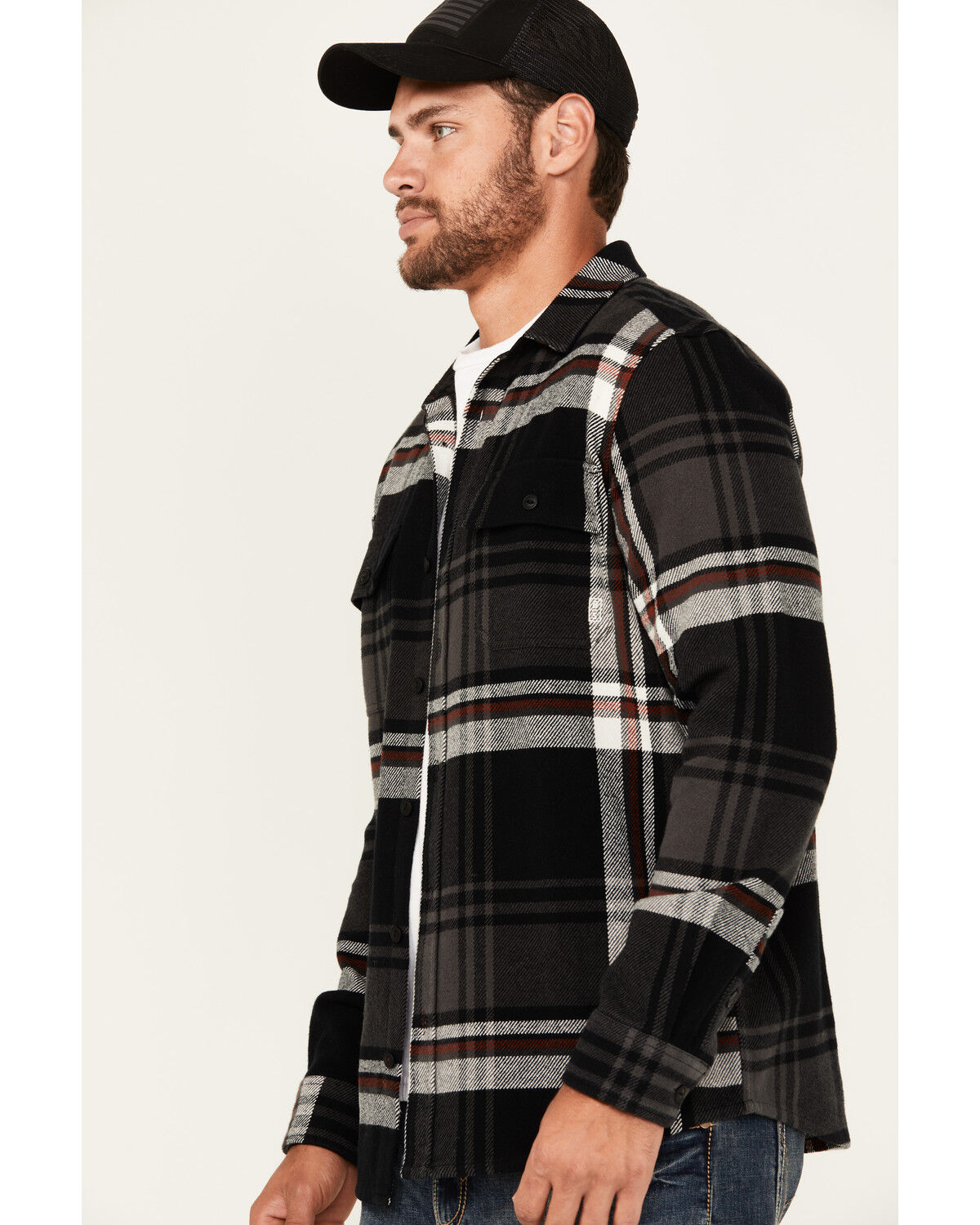 Image #2 - Brothers and Sons Men's Barrell Burley Plaid Print Long Sleeve Button-Down Flannel Shirt, Black, hi-res