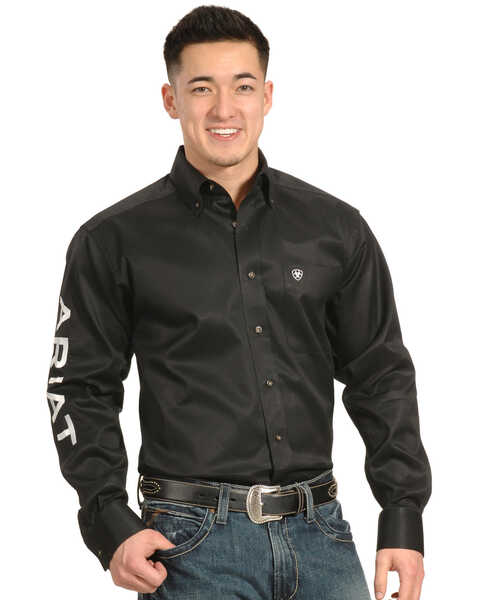 Image #1 - Ariat Men's Long Sleeve Logo Long Sleeve Western Shirt , Black, hi-res