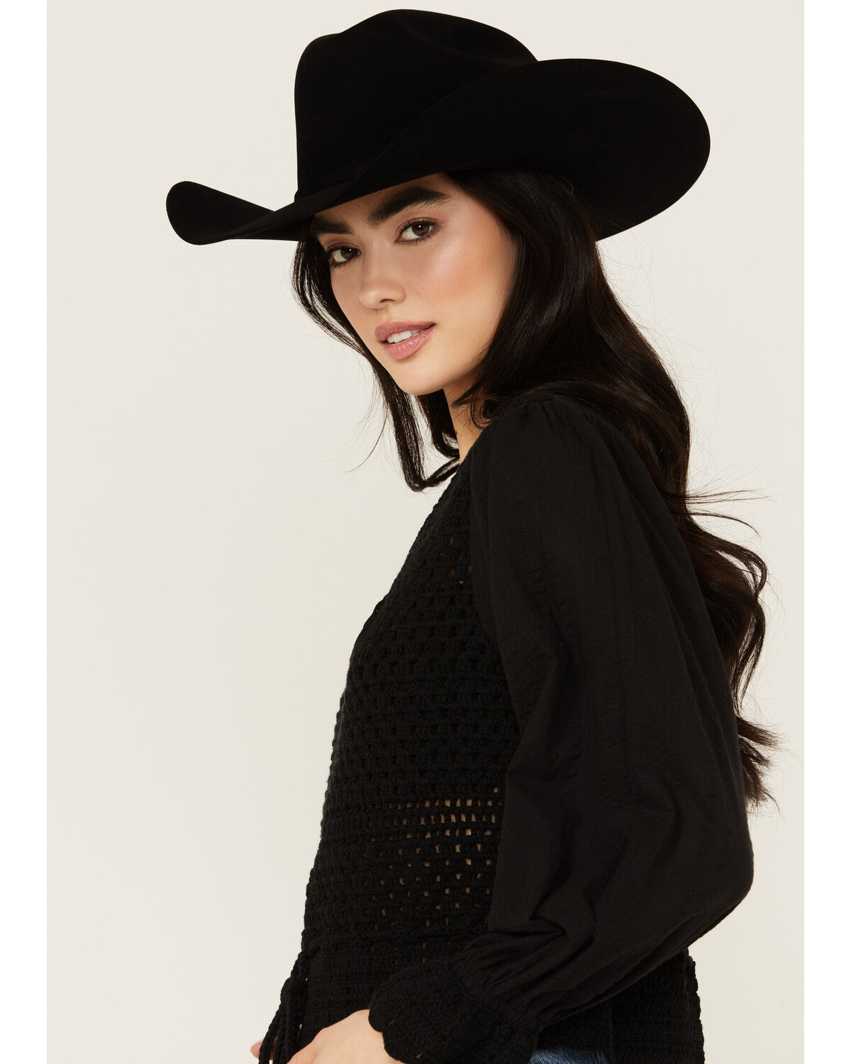 Image #2 - Revel Women's Layer Crochet Long Sleeve Shirt, Black, hi-res