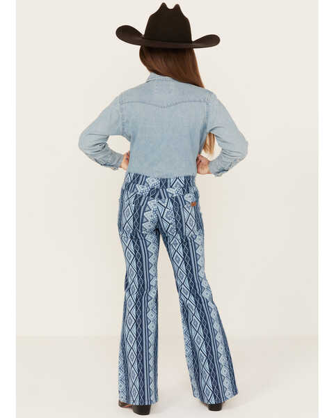 Image #3 - Rock & Roll Denim Girls' Medium Wash Southwestern Print Bargain Button Stretch Flare Jeans , Medium Wash, hi-res