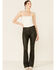 Rock & Roll Denim Women's Olive High Rise Pleather Flare Jeans , Olive, hi-res