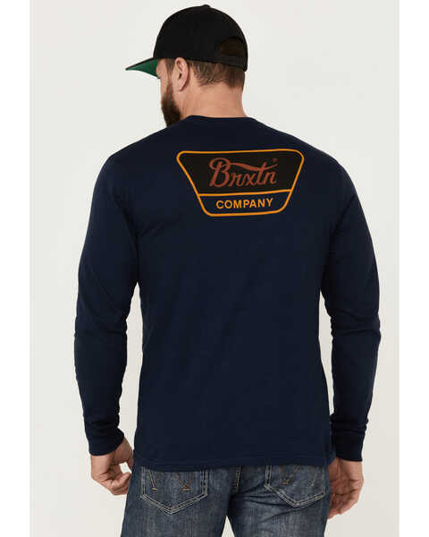Image #1 - Brixton Men's Linwood Logo Graphic Print Long Sleeve Shirt , Navy, hi-res
